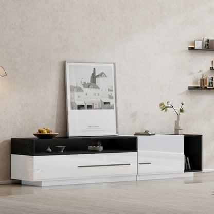 TV Meubel – Hoogglans TV Kast – Lowboard – TV Dressoir – Tv Kastje – Licht Wit + Zwart – 170 Cm Breed – Geschikt Voor TV Tot 70 Inch