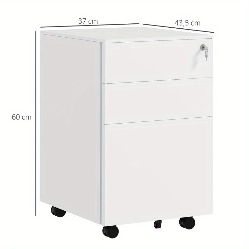 Rollende Ladekast – Mobiele Archiefkast – Verrijdbare Bureaukast – Ladeblok Op Wieltjes – Kantoorkast – Met Slot – Stalen Constructie – Compact 37x43,5x60 cm