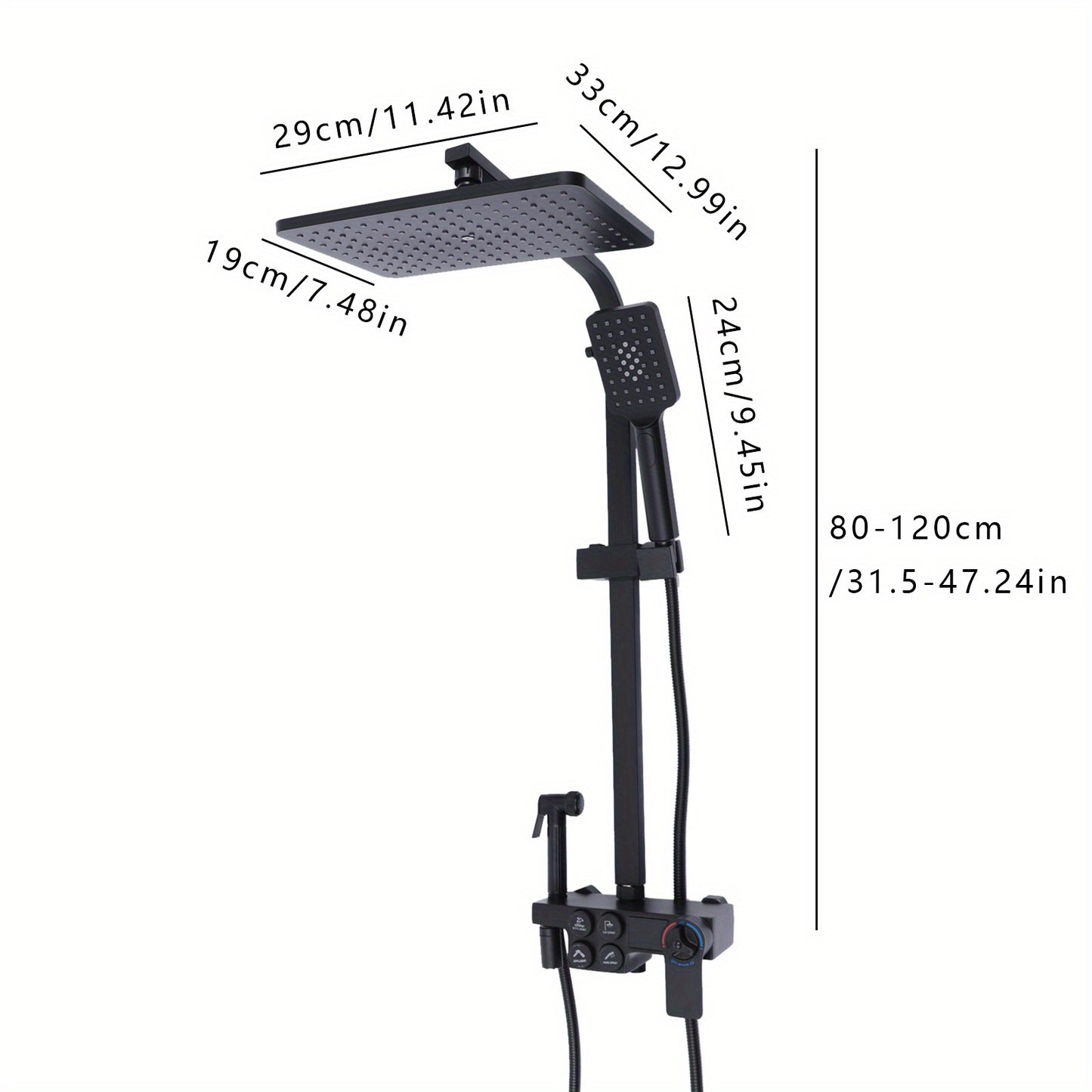 Thermostatic black shower head set, suitable for all kinds of bathrooms, Copper, Black