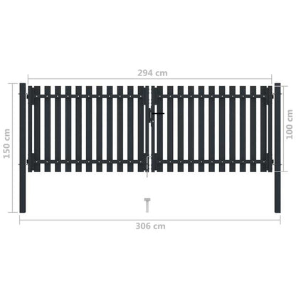 Dubbele Schuifpoort – Dubbele Vleugelpoort – Stalen Poort – Tuinpoort – Vleugelpoort Antraciet – Weerbestendig Staal – 306x150 cm Groot