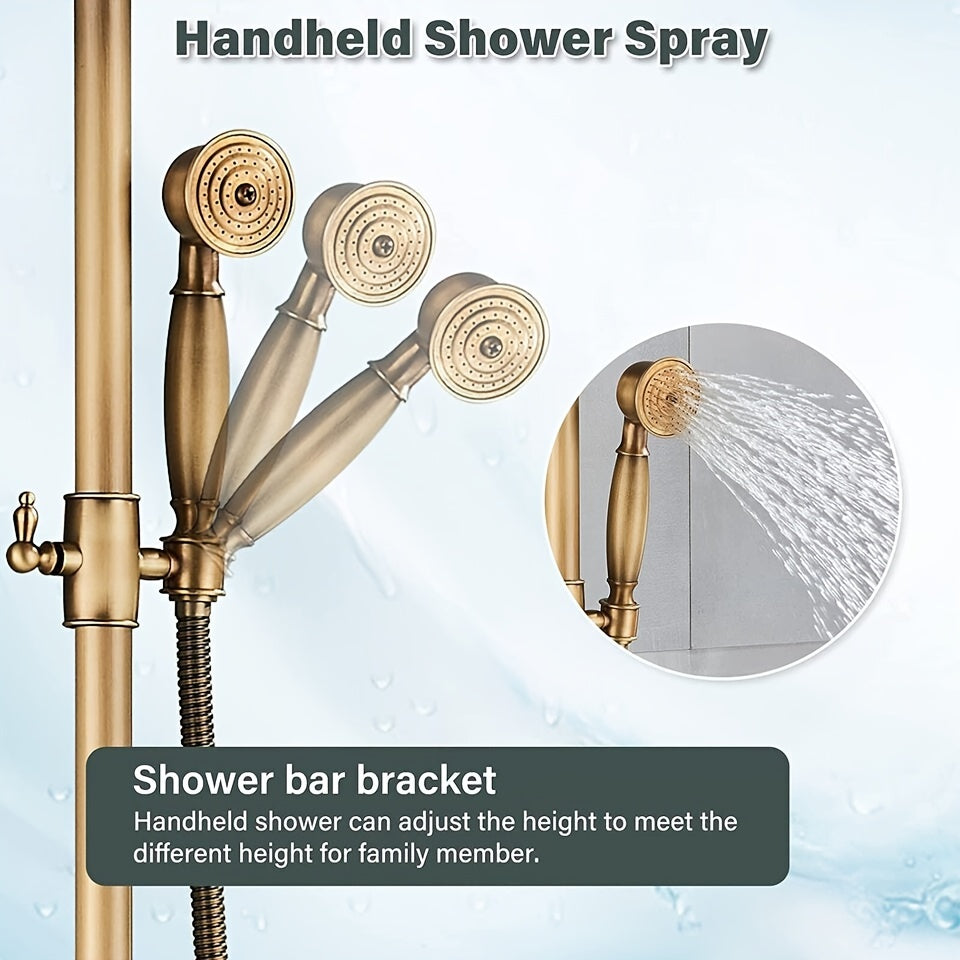 Antiek Messing Doucheset – Regendouche – Handdouche – Douchekop – Wanddouche – 20 cm Regenkop – Olie-Gewreven Afwerking