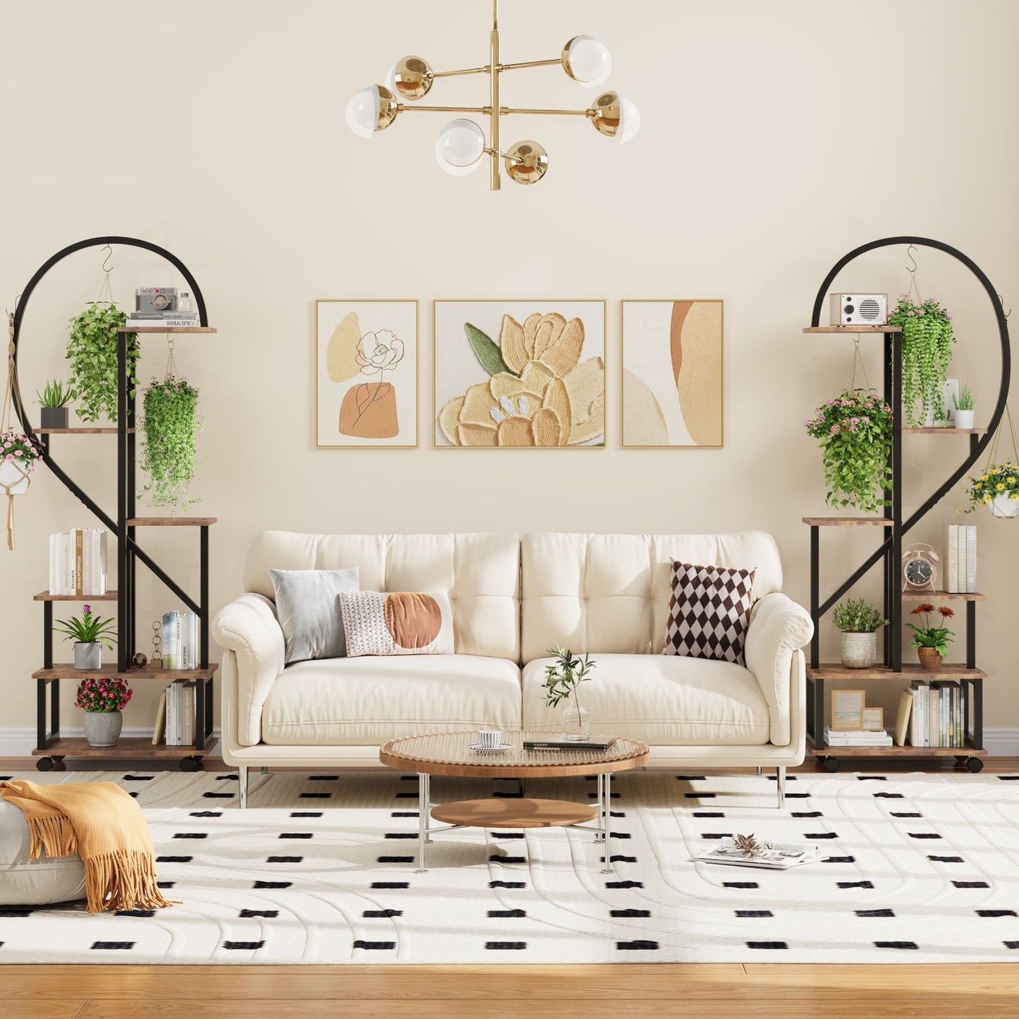 Plantenrek – Plantenstandaard – Plantentafel – Plantenrekken – Bloemenrek – 2 stuks 6 niveaus – Met laden en afneembare wieltjes – Stevig metalen half-hartvormig design