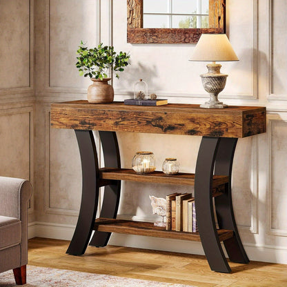 Sidetable – Haltafel – Sofa Tafel – Console Tafel – Wandtafel – 104 cm – 3 Opbergplanken – Rustic Brown – Gebogen Frame