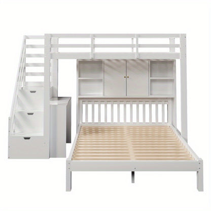 Hoogslaper – Stapelbed – Eenpersoonsbed – Kinderbed – Bed met Bureau – Ruimtebesparend – Gemakkelijk te Montaren Zonder Gereedschap – Wit Modern Design