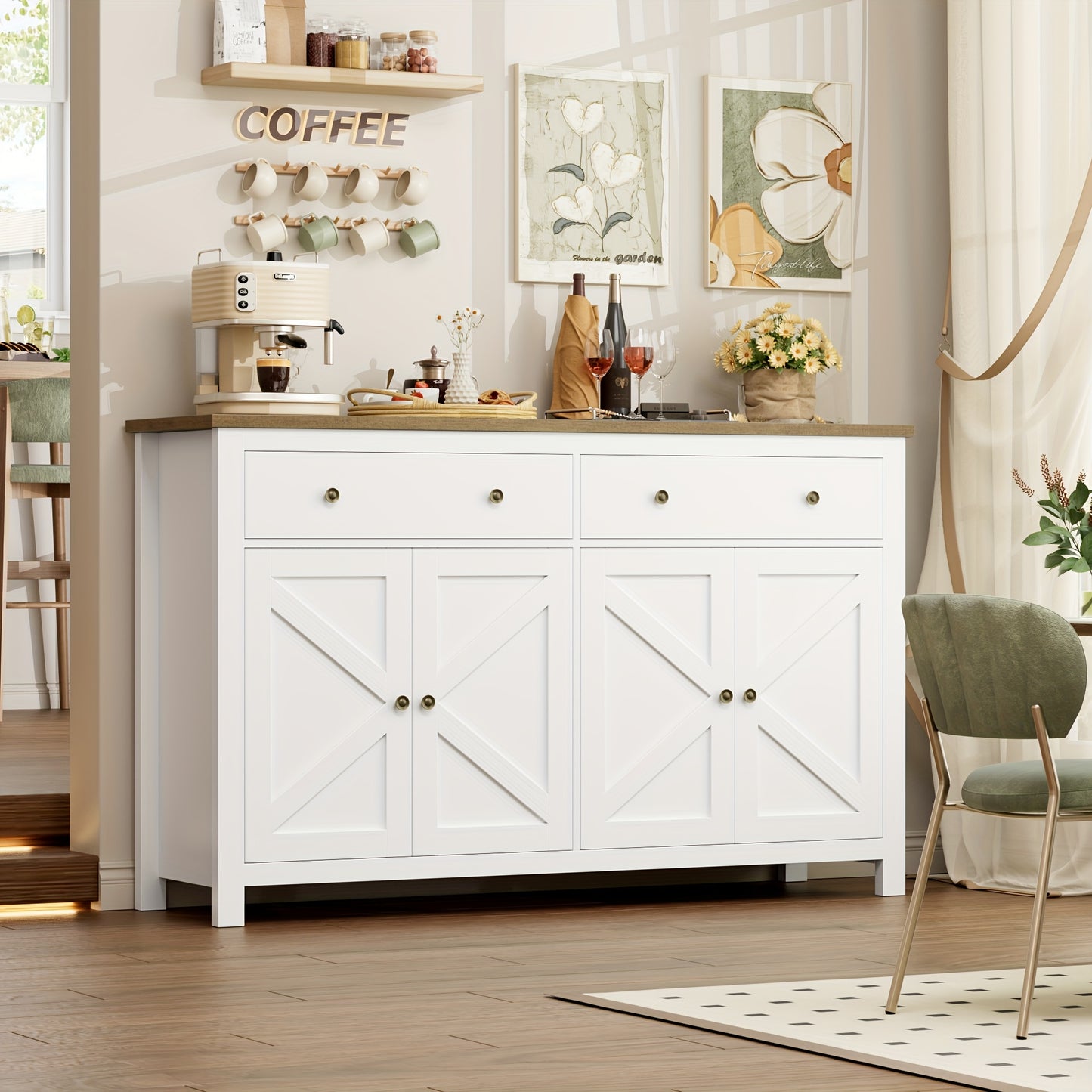 Dressoir – Keukenkast – Buffetkast – Opbergkast – Sideboard – Wit – 140x40x89 cm – 2 Lades & Verstelbare Planken