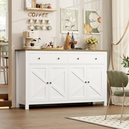 Dressoir – Keukenkast – Buffetkast – Opbergkast – Sideboard – Wit – 140x40x89 cm – 2 Lades & Verstelbare Planken