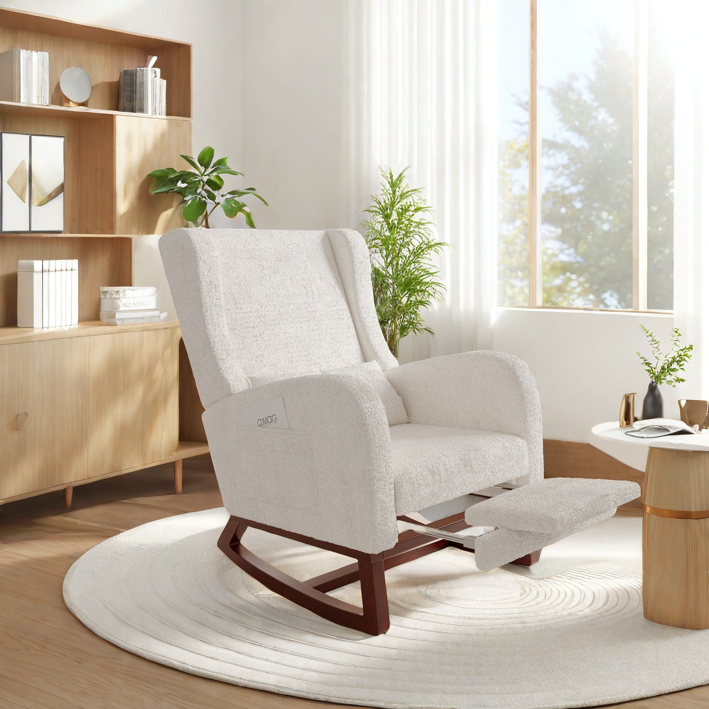Schommelstoel – Relaxstoel – Fauteuil – Loungestoel – Voedingsstoel – Met Voetensteun – Linnen Stof – Hoge Rugleuning 64x67x99 cm