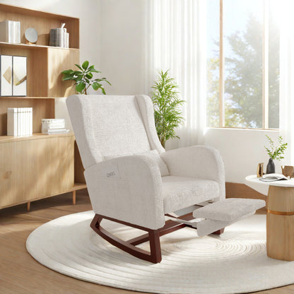 Schommelstoel – Relaxstoel – Fauteuil – Loungestoel – Voedingsstoel – Met Voetensteun – Linnen Stof – Hoge Rugleuning 64x67x99 cm