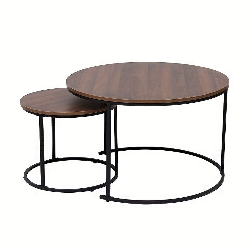 Ronde Salontafel Set – Bijzettafel – Nesting Tafels – Slaapkamer Tafels – Woonkamer Tafels – Industrieel Design – Metaal & Hout – Espresso Bruin – Ruimtebesparend & Duurzaam