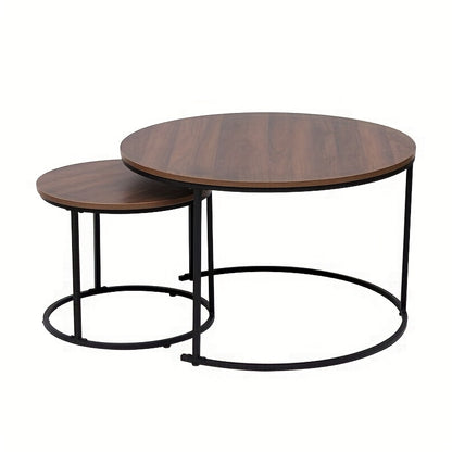 Ronde Salontafel Set – Bijzettafel – Nesting Tafels – Slaapkamer Tafels – Woonkamer Tafels – Industrieel Design – Metaal & Hout – Espresso Bruin – Ruimtebesparend & Duurzaam