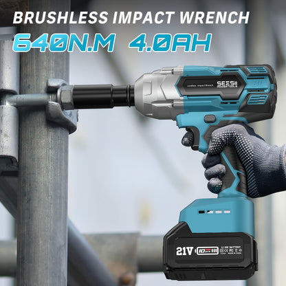 Slagschroevendraaier – Accu Slagschroevendraaier – Impact Wrench – Accuboormachine – Draadloze Slagschroevendraaier – 3300 RPM Brushless Motor – 2 x 4.0 Ah Lithium Batterijen