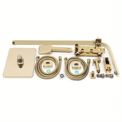 Gouden Douche Set – Complete Douche Installatie – Handdouche – Regen Douchekop – Badkraan – Messing Materialen – Hoogwaardige Kwaliteit - QUORE