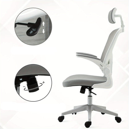 Bureaustoel – Ergonomische Stoel – Kantoorstoel – Draaistoel – Office Chair – Verstelbare Hoofdsteun – Ademend Mesh – Schommelfunctie – Hoogte Verstelbaar – Grijs
