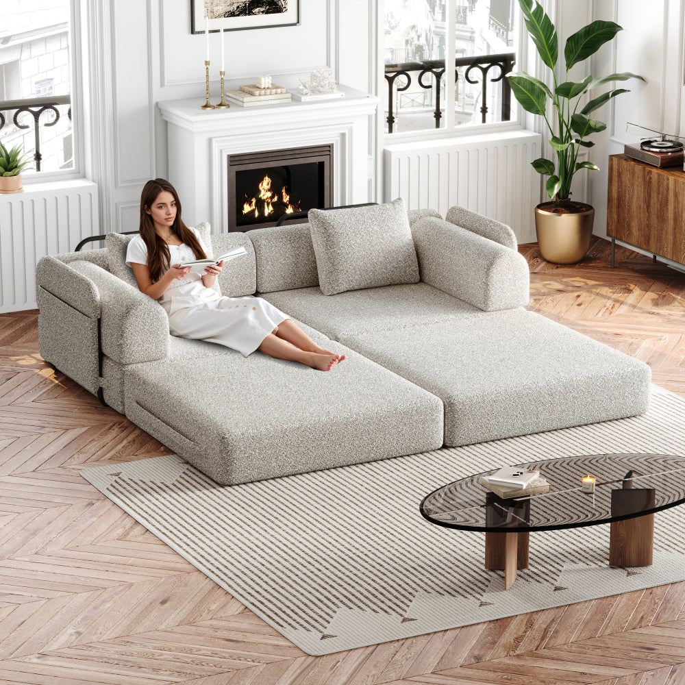 Loveseat – 2-zitsbank – Slaapbank – Sofa – Zithoek – Chenille Stoffering – Met Opbergruimte – Drie Metalen Frames – Modular Uitbreidbaar – Khaki