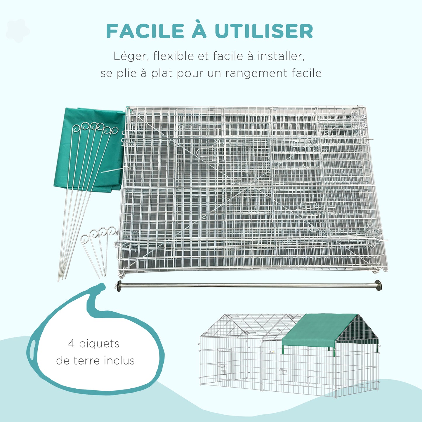 Dierenkooi – Kleine Dierenkooi – Dierenren – Konijnenkooi – Buitenren – Gegalvaniseerd Metaal – 220x103x103 cm – Inclusief 4 Grondpennen