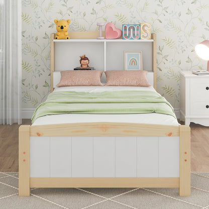 Bedframe – Eenpersoonsbed – Kinderbed – Logeerbed – Slaapbank – Massief Houten Frame – Opbergruimte Hoofdeinde – 90x200 cm – Wit – Duurzaam – Eenvoudige Montage