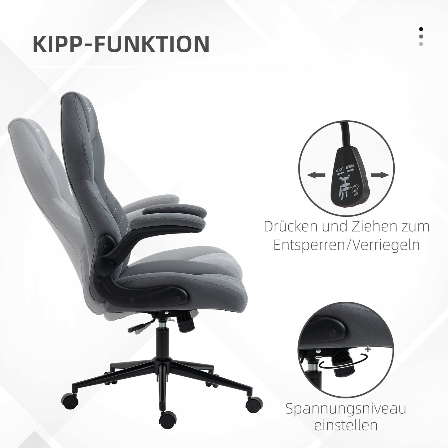 Bureaustoel – Ergonomische Stoel – Kantoorstoel – Draaistoel – Computerstoel – Verstelbare Zithoogte – Kantelfunctie – Microfiber Bekleding – Donkergrijs