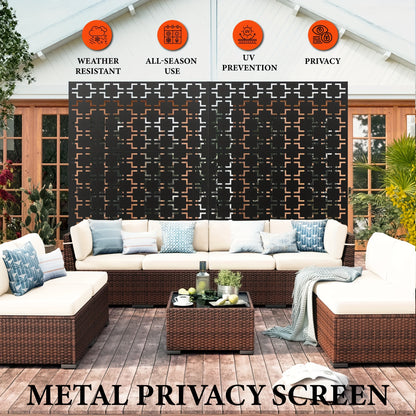 Metalen Privacywand – Tuinscherm – Balkonscherm – Afscheiding – Schermwand – Zwart bladmotief – 182,88x119,38 cm – Weerbestendig Gegalvaniseerd Staal – Eenvoudige Montage