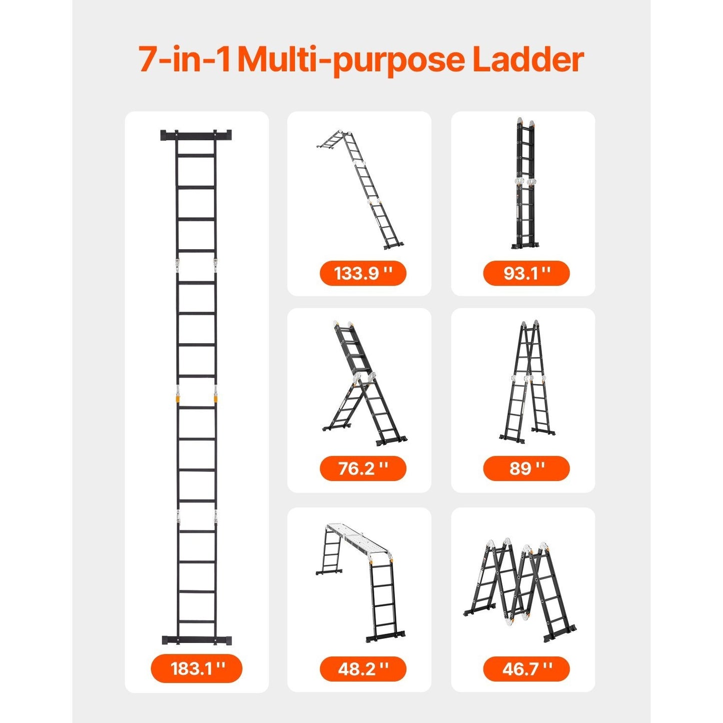 Opvouwbare Ladder – Multi Ladder – Stelling – Klapladder – Werkplatform – 7-in-1 Functionaliteit – 4,7 Meter Hoogte – Aluminium Veiligheidsladder