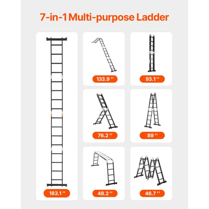 Opvouwbare Ladder – Multi Ladder – Stelling – Klapladder – Werkplatform – 7-in-1 Functionaliteit – 4,7 Meter Hoogte – Aluminium Veiligheidsladder