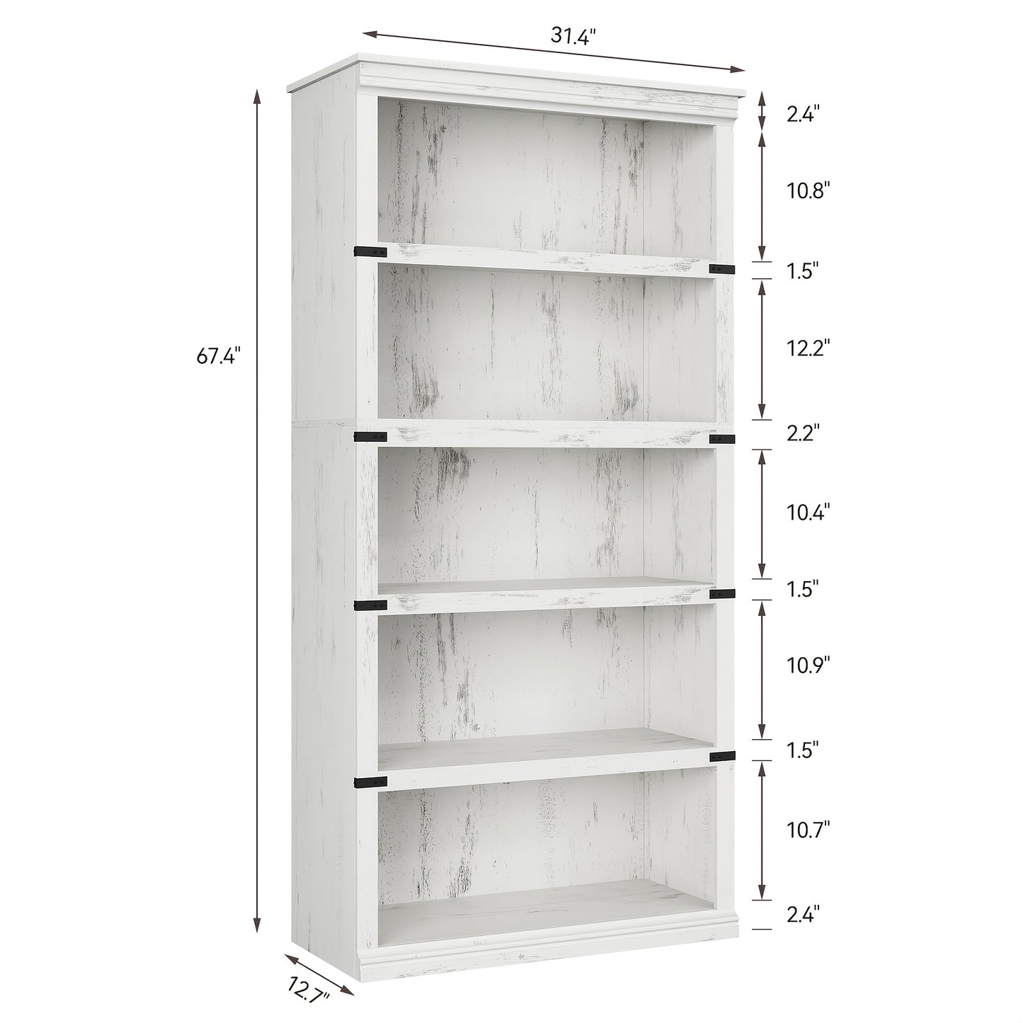 Farmhouse Book Shelf, 5 Tier Book Shelf for Display, 171.2cm Wooden Bookcase for Storage, 5 Shelf Display Shelvesfor Home Office, Living Room, Bed Room-Grey