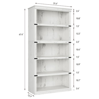 Farmhouse Book Shelf, 5 Tier Book Shelf for Display, 171.2cm Wooden Bookcase for Storage, 5 Shelf Display Shelvesfor Home Office, Living Room, Bed Room-Grey
