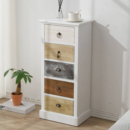 Dressoir – Ladekast – Opbergkast – Commode – Kast – 5 Lades – Paulowniahout – Vintage Retro Design – 84x37x27 cm