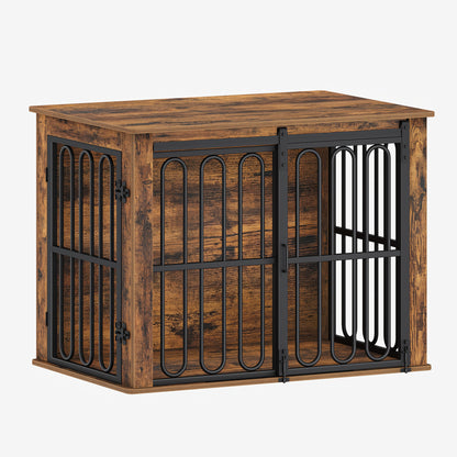 Houten Hondenbench – Hondenkooi – Hondenhok – Hondentuin – Hondenverblijf – Retro Bruin – Dubbele Schuifdeuren – Stevig Gelamineerd Spaanplaat