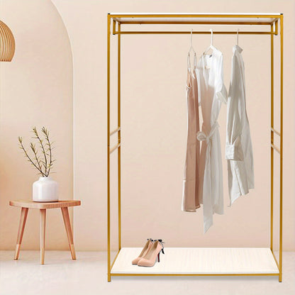 Heavy Duty Rolling Clothing Rack with Adjustable Height & 3-Tier Shelves - Golden Metal Frame Freestanding Garment Rack with Hanging Rods, Space-Saving Mobile Wardrobe Organizer for Home, Retail, Boutique - Sturdy Iron Constr