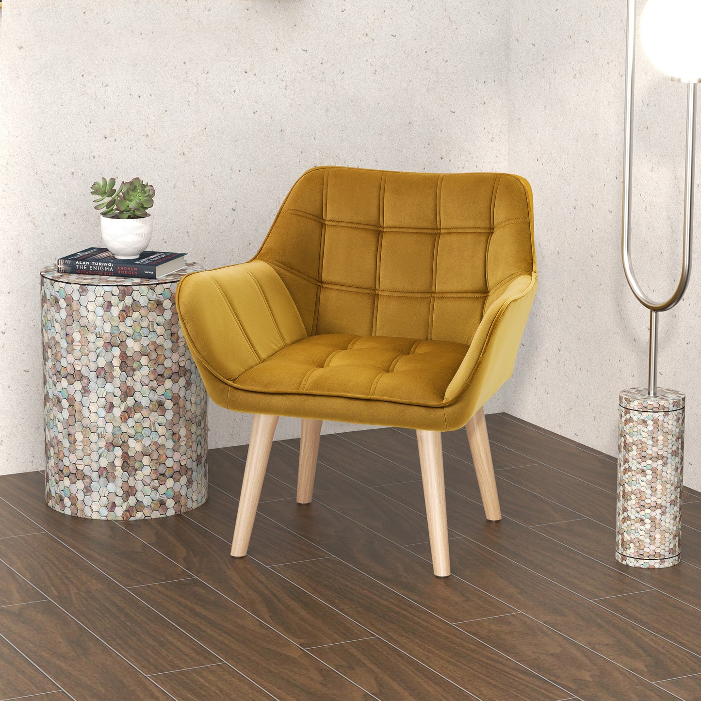Fauteuil – Accentstoel – Armstoel – Loungefauteuil – Scandinavisch Design – Fluwelen Bekleding – Rubberhouten Poten – Max. 120 kg Belastbaar – Geel