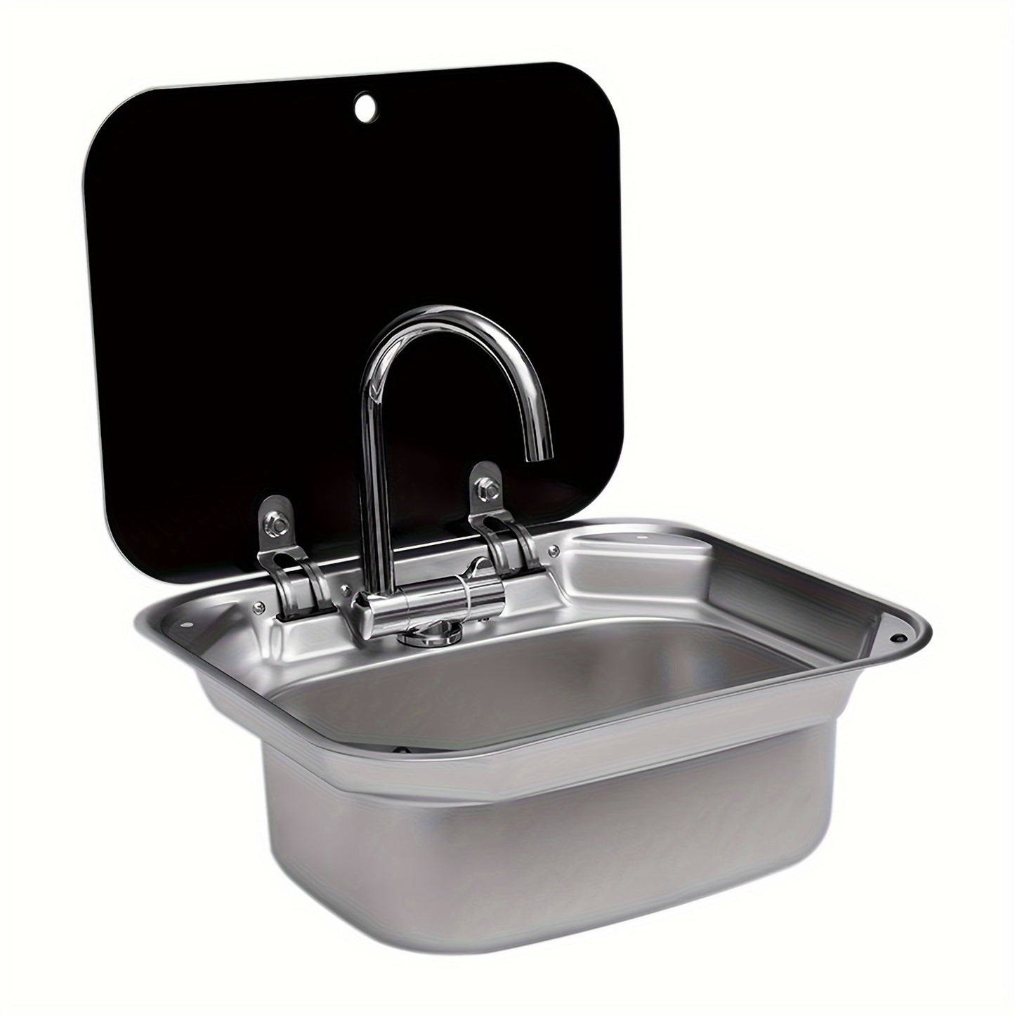 Wasbak – Spoelbak – Wastafel – Afwasbak – Roestvrij Stalen Camper Spoelbak – Compact Formaat – Temperglas Deksel