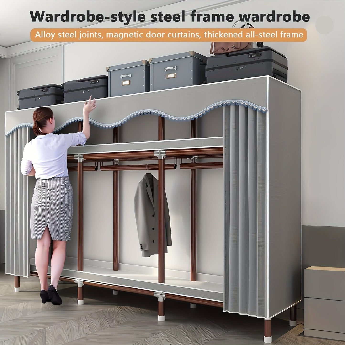Kledingrek Extra Groot – Kledinghanger – Garderoberek – Kledingkast – Opslagrek – Modulair Carbon Stalen Frame – Ruimtebesparend – Tool-Free Montage