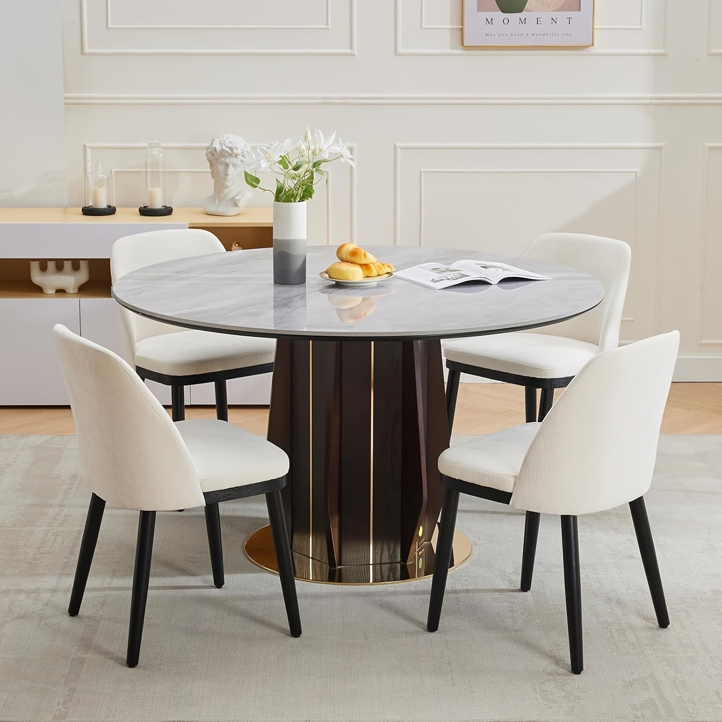 Eetkamerstoelen – Stoelen – Kuipstoelen – Keukenstoelen – Set van 4 – Beige Linnen Bekleding – Stevige Houten Poot