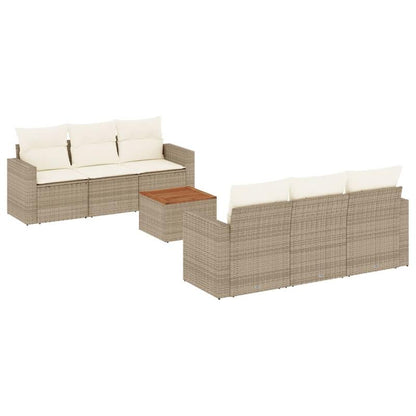 7-delige Tuin Loungeset – Tuinbank – Loungeset – Wicker Meubel – Buitenzetel – Beige Kleur – Handgeweven Poly Rattan – Lichtgewicht Metalen Frame