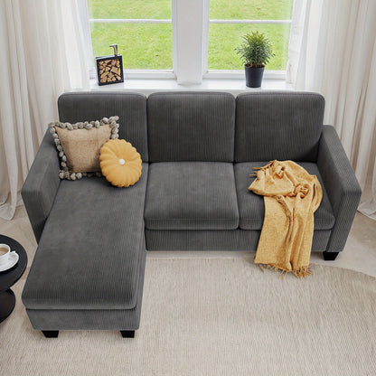 Bank – Bankstel – Hoekbank – 3-zitsbank – L-vormige Slaapbank – Hardhouten Frame – Zachte Kussens