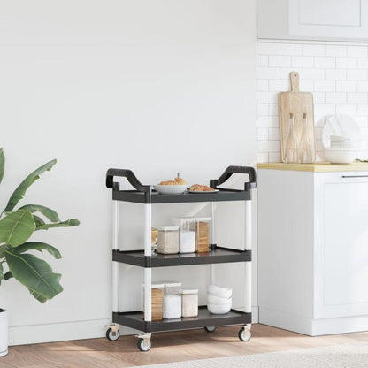 Keukentrolley – Serveerwagen – Opbergtrolley – Keukenwagen – Mobiliteitswagen – 3 Niveaus – Aluminium – Zwart – 81x41x92 cm