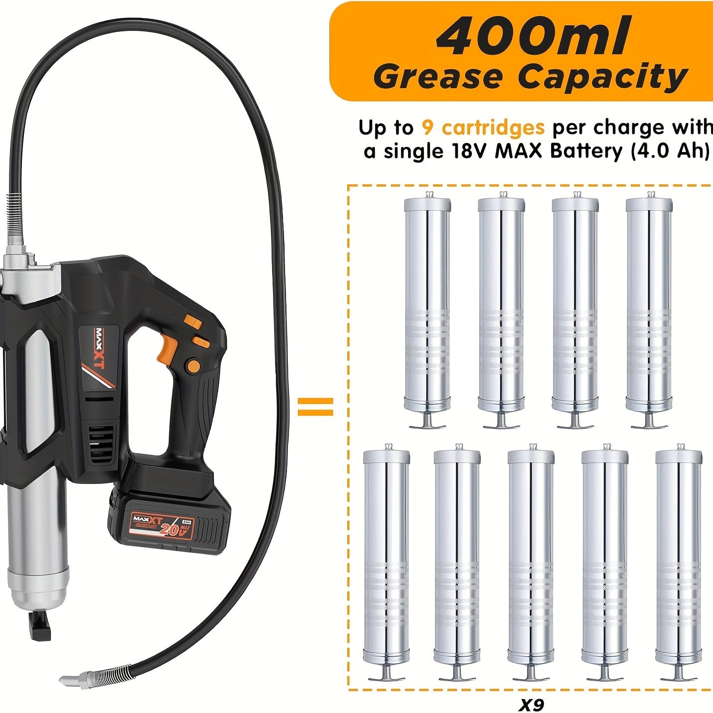 Vetspuit – Vetpistool – Vetpomp – Smeerpistool – Vetpistool Accu – Titaniumlegering – 20.000 PSI Druk – 101,6 cm Flexibele Slang