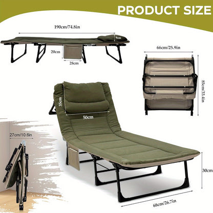 Extra Breed Campingbed – Inklapbaar Campingbed – Opvouwbaar Bed – Tuinbed – Reisbedd – 6-Voudig Verstelbare Rugleuning – Stevig IJzeren Frame & Lichtgewicht Ontwerp