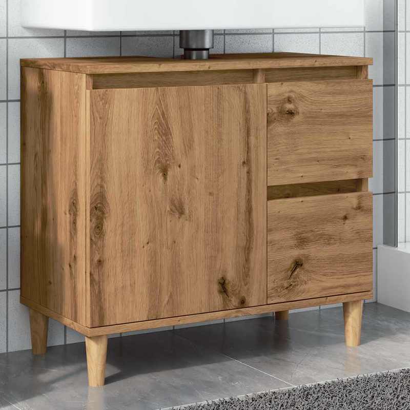 Waskastje – Onderkast – Badkamerkast – Opbergkast – Kast Voor Wastafel – Artisan Eikenhout – Compact 65x33x60 cm – Ruimtebesparend Ontwerp – Modern Minimalistisch