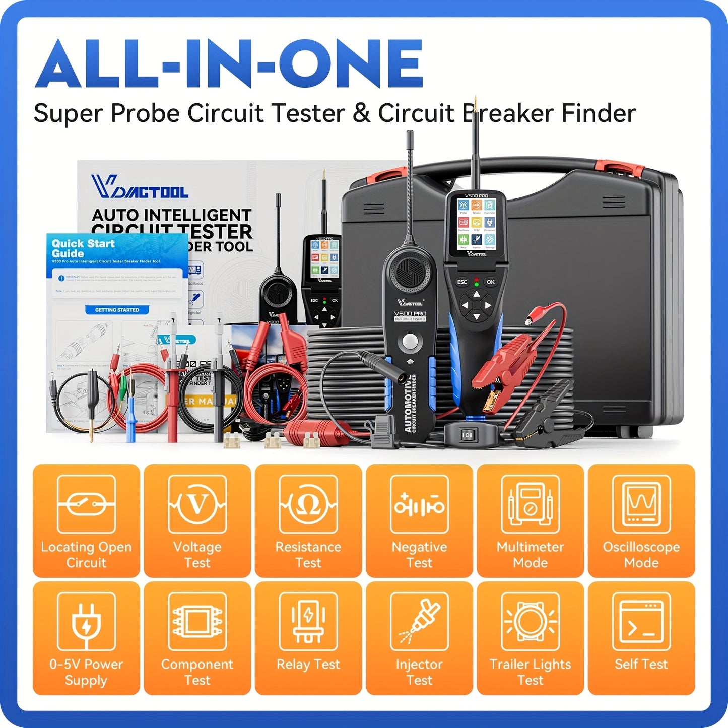 Automotive Power Circuit Probe Kit – Circuit Tester – Multimeter – Oscilloscoop – Relay Tester – 0-5V Voeding – Breaker Finder – Draadopsporing – Compact & Gebruiksvriendelijk