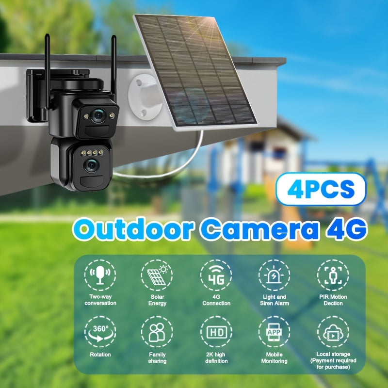 Beveiligingscamera – Camerabewaking – Buitencamera – Draadloze Camera – IP Camera – 2K Dual Lens Resolutie – Zonnepaneel Met 4G Verbinding