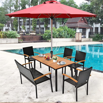 Tuintafel – Terrastafel – Buiten tafel – Eettafel – Houtentafel – Acaciahouten Blad – Met Parasolgat – 140x75x76 cm – Voor 6-8 Personen