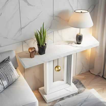 Sidetable – Console Tafel – Haltafel – Sofa Tafel – Wandtafel – Smal Ontwerp – Faux Marmeren Blad – Stevig Houten Frame – Pendelbasis – 102,87 cm Lang – Eenvoudige Montage