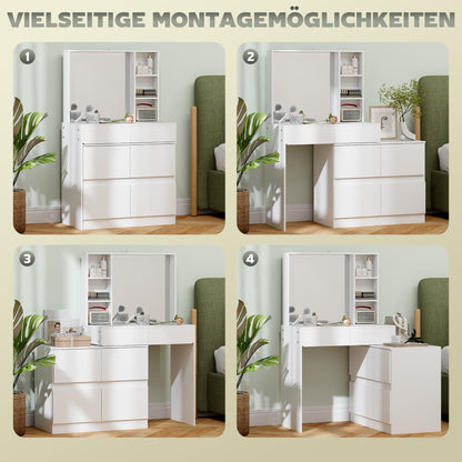 Make-Up Tafel – Schminktisch – Kaptafel – Vanity Table – Dressing Table – Wit – Grote Spiegel – 4 Lades en Veel Opbergruimte