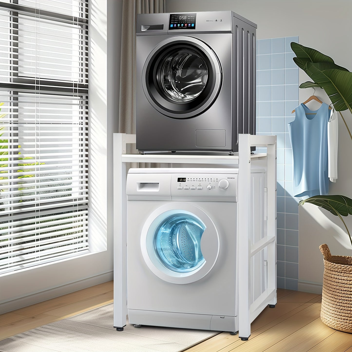 Washing Machine Pedestal, Tumble Washer Dryer Stand Stacking Kits Height Adjustable for Washing Machine, Tumble Dryer, Dishwasher - Space Saving Pedestal for Bathrooms, Laundry, Utility & Kitchens (White)