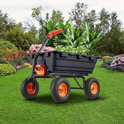Tuinwagen – Kruiwagen – Kar – Transportwagen – Buitenwagen – Stevig Stalen Frame – 10 Inch All-Terrain Banden – Quick-Release Laadbak – 180° Draaibare Handgreep – Zwart
