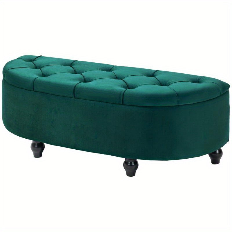 Dark Green Olive-Green (or Dark Gray) Ottoman Stool with Storage - Plush Padded, Soft-Close Lid, 4-Legged Sturdy Footstool (Wood/Metal Frame) - Convertible Step Stool for Sofa, Bed, Dressing Table - Easy Assembly-Free