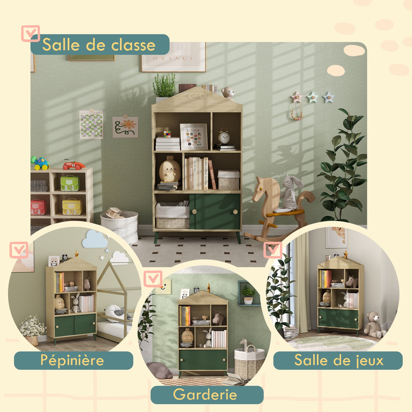 AIYAPLAY 'S Library Bookshelf 'S Storage Shelf 'S Room Toy Storage Furniture with 4 Niches, Cabinet for Playroom, 'S Room, Living Room - 80 X 30 X 140, 5 Cm Green