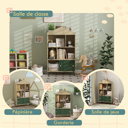 AIYAPLAY 'S Library Bookshelf 'S Storage Shelf 'S Room Toy Storage Furniture with 4 Niches, Cabinet for Playroom, 'S Room, Living Room - 80 X 30 X 140, 5 Cm Green