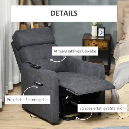 Relaxfauteuil – Relaxstoel – Liftstoel – Elektrische Stoel – Comfortfauteuil – Grijs – Liftfunctie Met Afstandsbediening – Uittrekbare Voetensteun